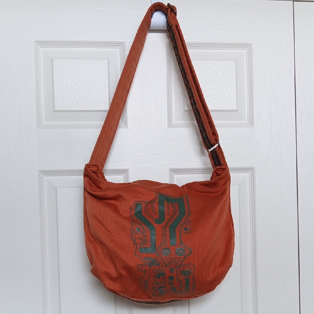 Like New 17"×14" Wide Strap Fabric Shoulder Bag With Unique Patterns